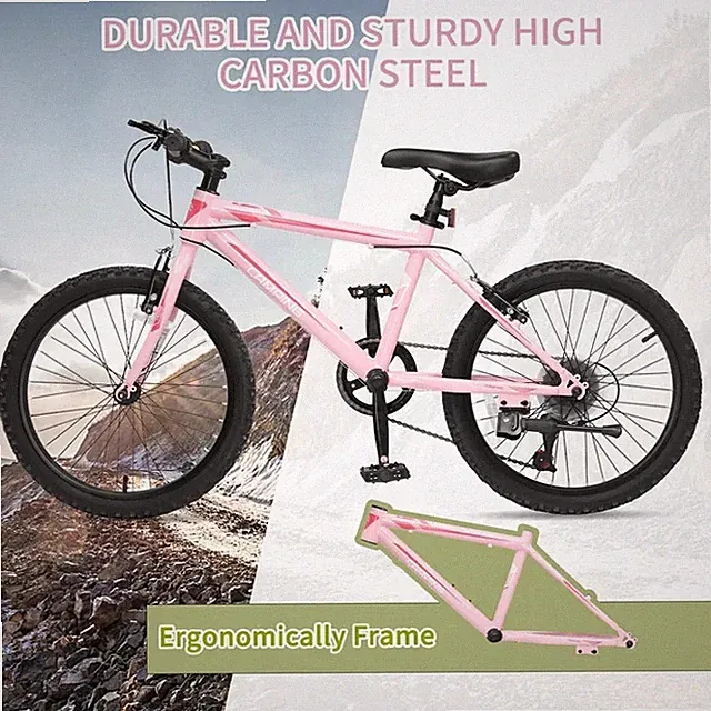 20" Mountain Bike, 7 Speed Bike with Disc Brakes for Children Kid Gift