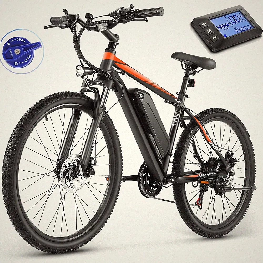26*2.1'' E-Bike 21-Speed 500W 5-Modes LCD Display City Mountain Bicycle, Orange