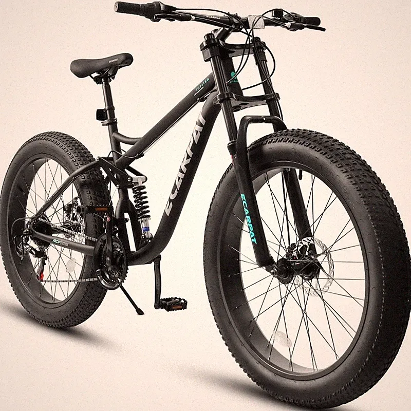 26"Mountain Bike 26*4" Fat Tire Full-Suspension 21 Speeds Disc-Brake MTB Bicycle