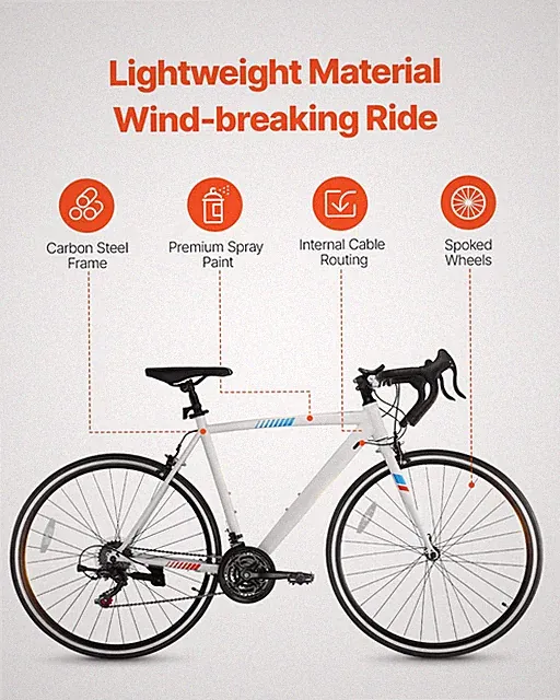 New Road Bike, 700C Wheels Racing Bike, SHIMANO 21 Speeds Drivetrain City Comm