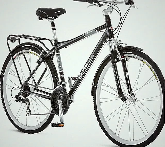 Schwinn Discover Hybrid Bike, 21 Speed, 28-Inch Wheels, Rear Cargo Rack - Black